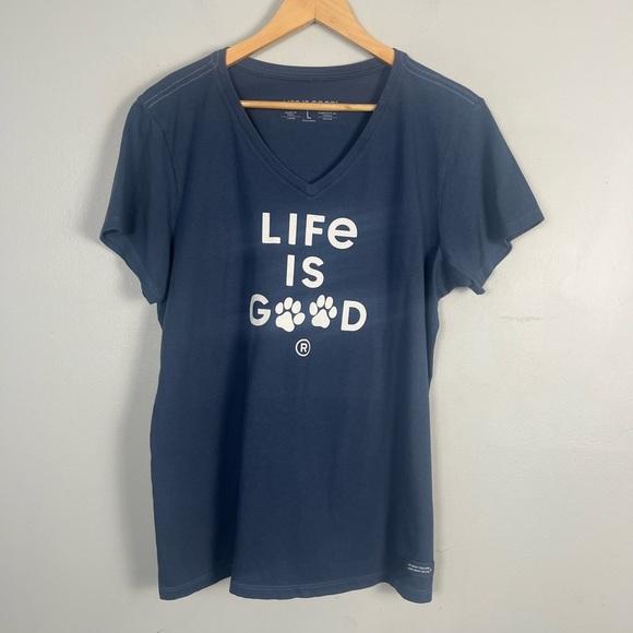 Life is Good. Blue animal paws v-neck cotton tshirt size large - Picture 2 of 6